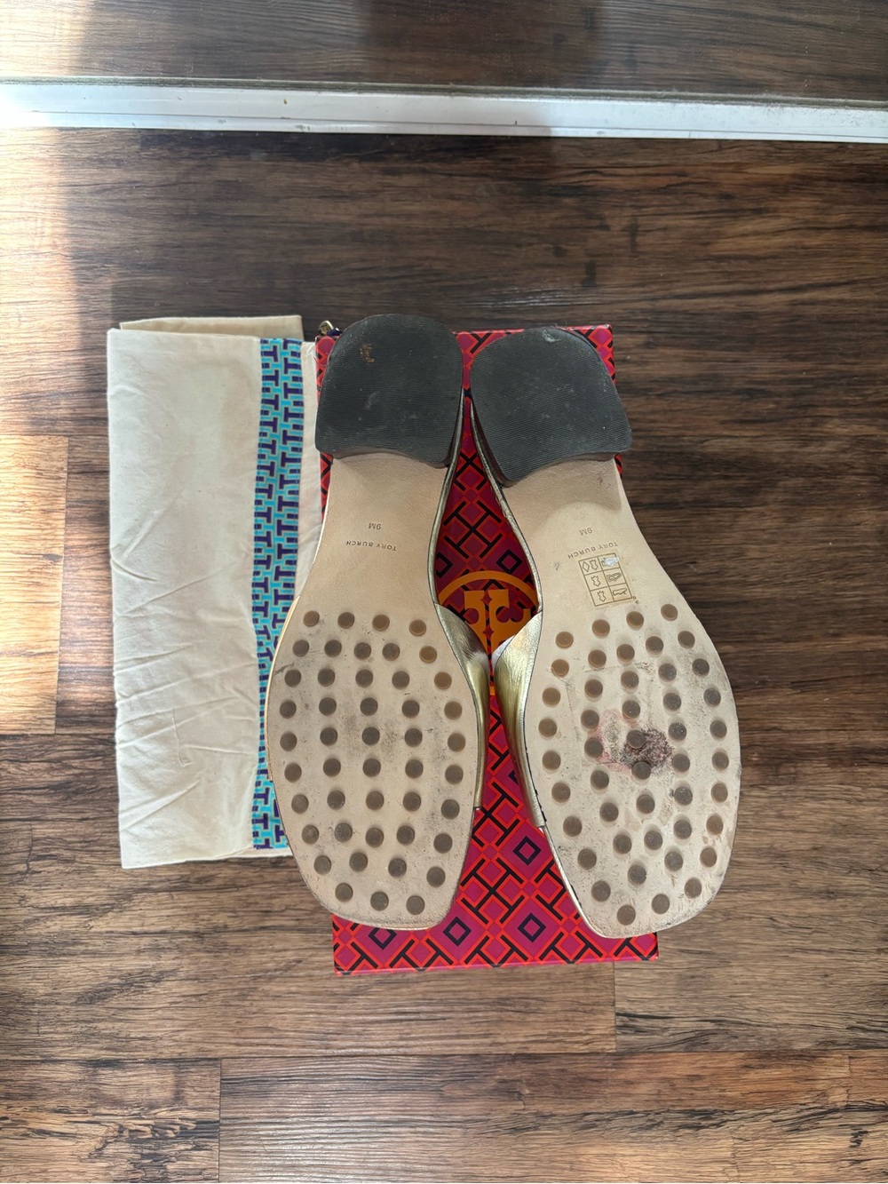 Tory Burch Gold Miller Logo Slide Sandals - Picture 2 of 10